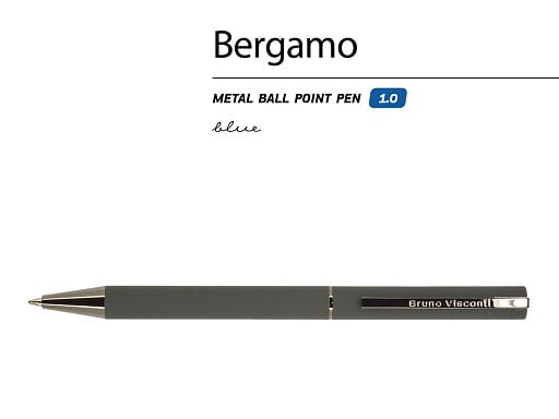 Ручка Bergamo шариковая автоматическая, серый металлический корпус, 1.0 мм