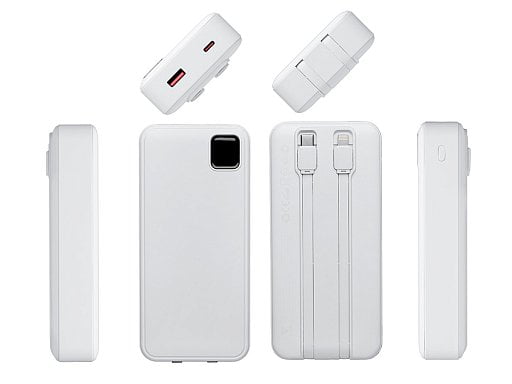 Внешний аккумулятор со встроенными кабелями Фрэйм Про, быстрая зарядка, 20000мач