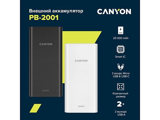 Портативный аккумулятор Canyon PB-2001 (CNE-CPB2001W)