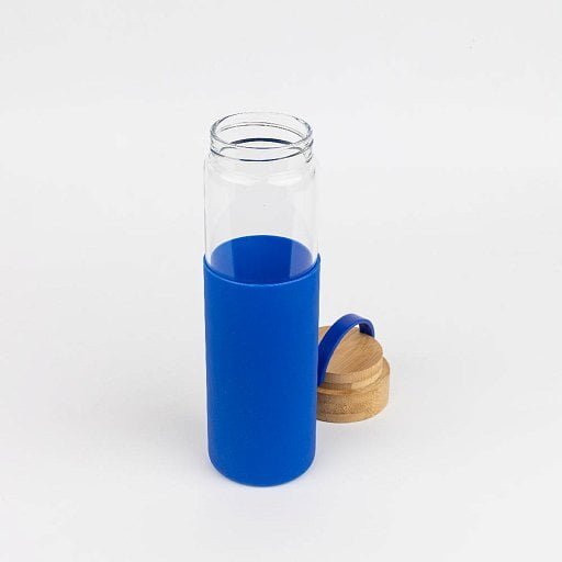 Бутылка стеклянная с силиконовой манжетой и бамбуковой крышкой  Glass