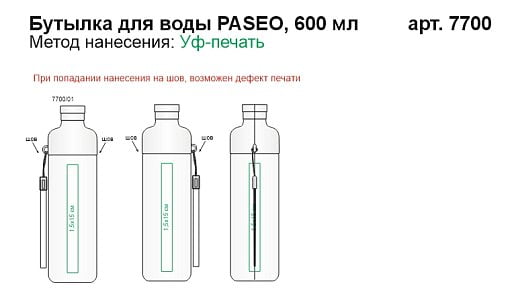 Бутылка для воды PASEO, 600 мл