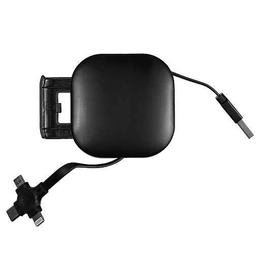 Кабель зарядный выдвижной USB Wingle 3-в-1 на Lightning, Micro-USB, Type-C «U50» 2,4 A, Quick Charge с подставкой для телефона, квадратный