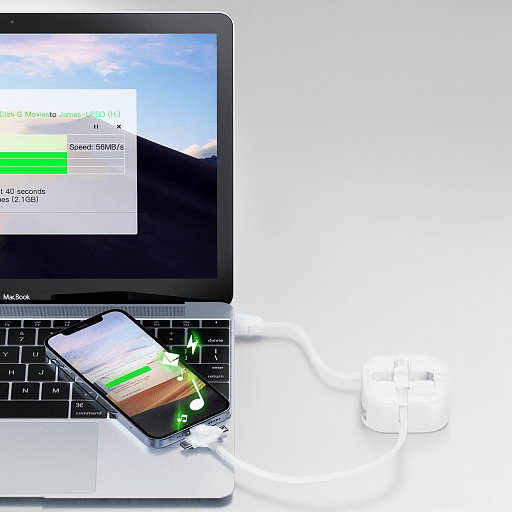 Кабель зарядный выдвижной USB Wingle 3-в-1 на Lightning, Micro-USB, Type-C «U50» 2,4 A, Quick Charge с подставкой для телефона, квадратный