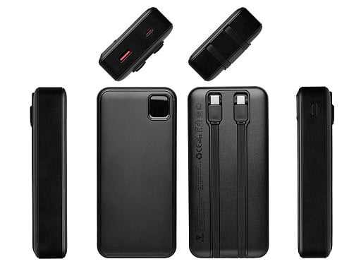 Внешний аккумулятор со встроенными кабелями Фрэйм Про, быстрая зарядка, 20000мач