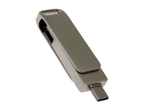 USB 2.0- флешка поворотный механизм 2 в 1, c дополнительным разъемом Type-C с одноцветным металлическим клипом
