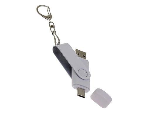 USB-флешка 2 в 1 поворотный механизм, c дополнительным разъемом Type-C с одноцветным металлическим клипом