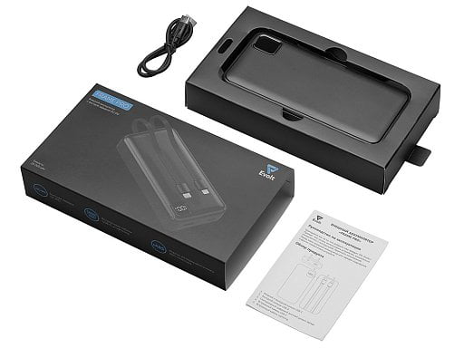 Внешний аккумулятор со встроенными кабелями Фрэйм Про, быстрая зарядка, 20000мач