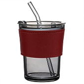 Стакан стеклянный с трубочкой и капхолдером Karamel