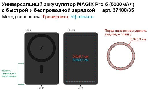 Универсальный аккумулятор MAGIX Pro 5 (5000мАч) с быстрой и беспроводной зарядкой