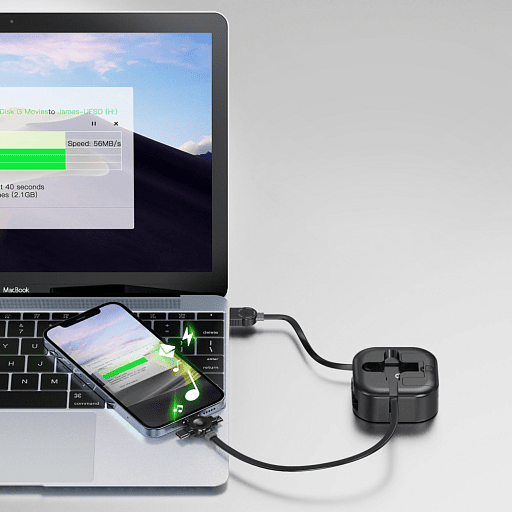 Кабель зарядный выдвижной USB Wingle 3-в-1 с подставкой для телефона, квадратный