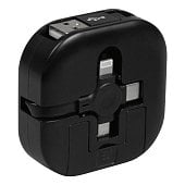 Кабель зарядный выдвижной USB Wingle 3-в-1 на Lightning, Micro-USB, Type-C «U50» 2,4 A, Quick Charge с подставкой для телефона, квадратный