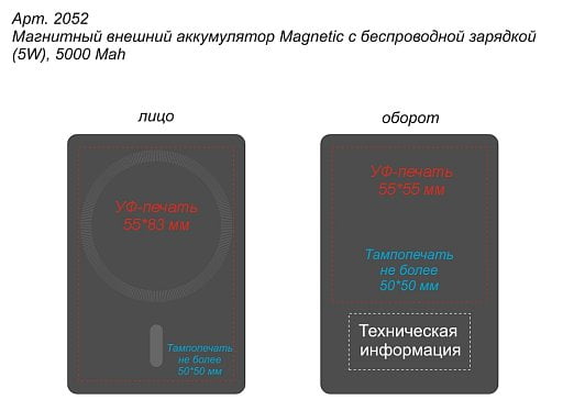 Магнитный внешний аккумулятор Magnetic с беспроводной зарядкой (5W), 5000 Mah