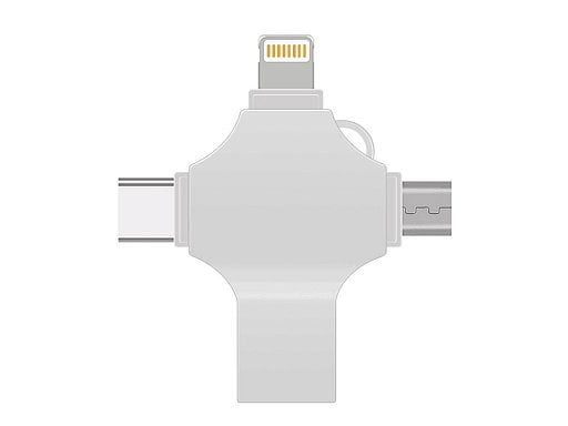 USB-флешка на 256 Гб 4 в 1 поворотный механизм, c дополнительными разъемами MicroUSB, TypeC и Lightning