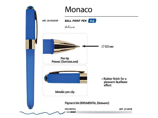 Ручка пластиковая шариковая Monaco, 0,5мм, синие чернила