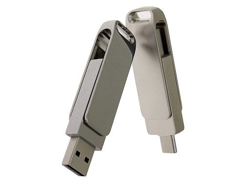 USB 2.0- флешка поворотный механизм 2 в 1, c дополнительным разъемом Type-C с одноцветным металлическим клипом