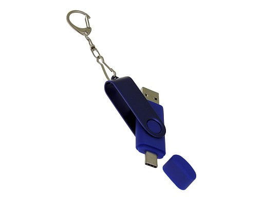 USB-флешка 2 в 1 поворотный механизм, c дополнительным разъемом Type-C с одноцветным металлическим клипом
