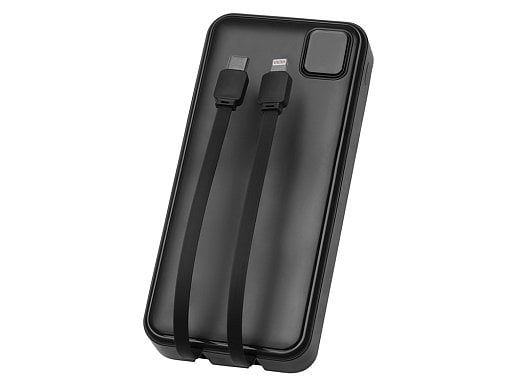 Внешний аккумулятор со встроенными кабелями Фрэйм Про, быстрая зарядка, 20000мач