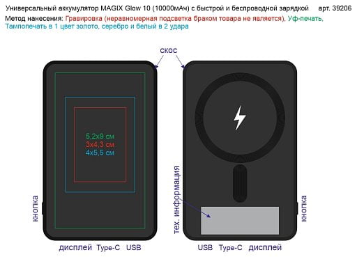Универсальный аккумулятор MAGIX Glow 10 (10000мАч) с быстрой и беспроводной зарядкой, с подсветкой