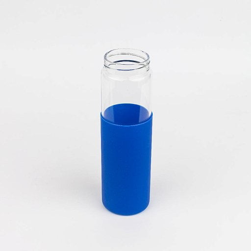 Бутылка стеклянная с силиконовой манжетой и бамбуковой крышкой  Glass