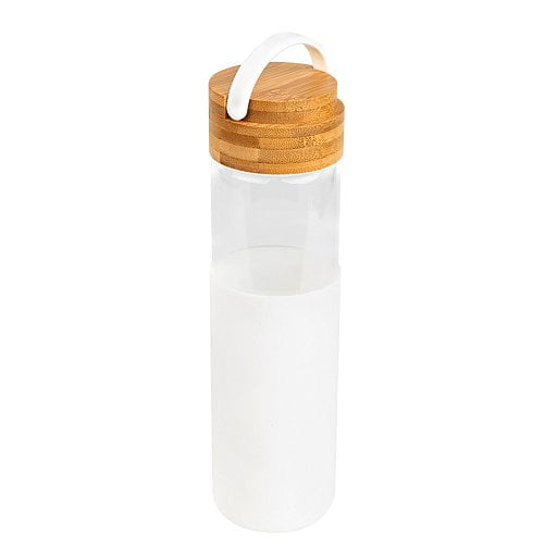 Бутылка стеклянная с силиконовой манжетой и бамбуковой крышкой  Glass