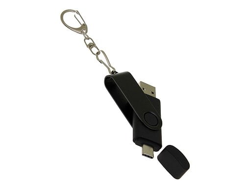 USB-флешка 2 в 1 поворотный механизм, c дополнительным разъемом Type-C с одноцветным металлическим клипом