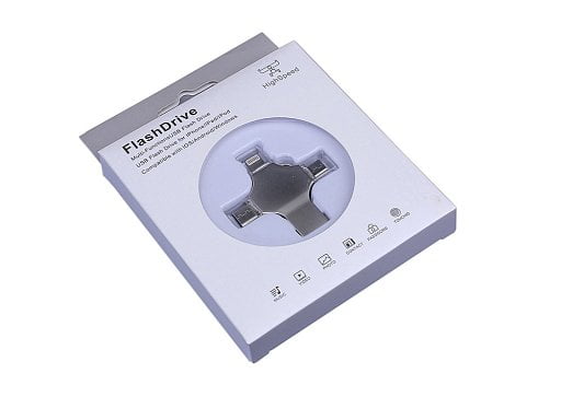 USB-флешка на 256 Гб 4 в 1 поворотный механизм, c дополнительными разъемами MicroUSB, TypeC и Lightning