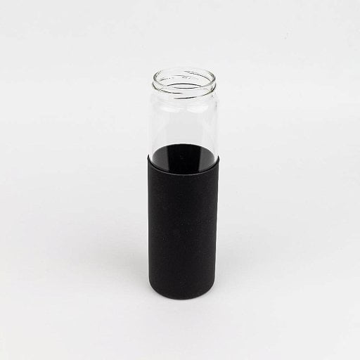 Бутылка стеклянная с силиконовой манжетой и бамбуковой крышкой  Glass