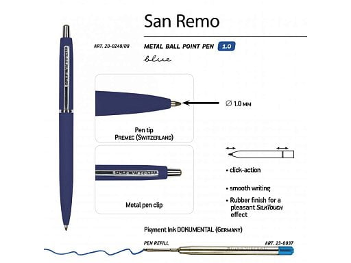 Ручка металлическая шариковая San Remo, соф -тач